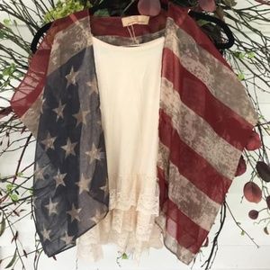 Girls Ruffle Cami w/ Vintage Stars & Stripes Vest